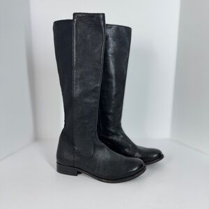 Frye Black Leather Tall Riding Boots Stretch Back Panel Size 6.5B Equestrian